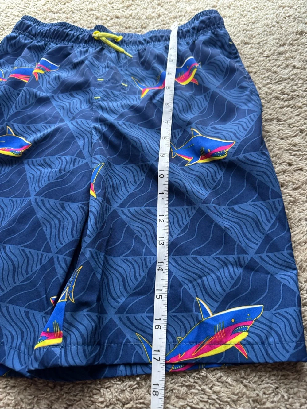 Wonder Nation Boys Shark Swim Trunks Blue Size Large 10-12